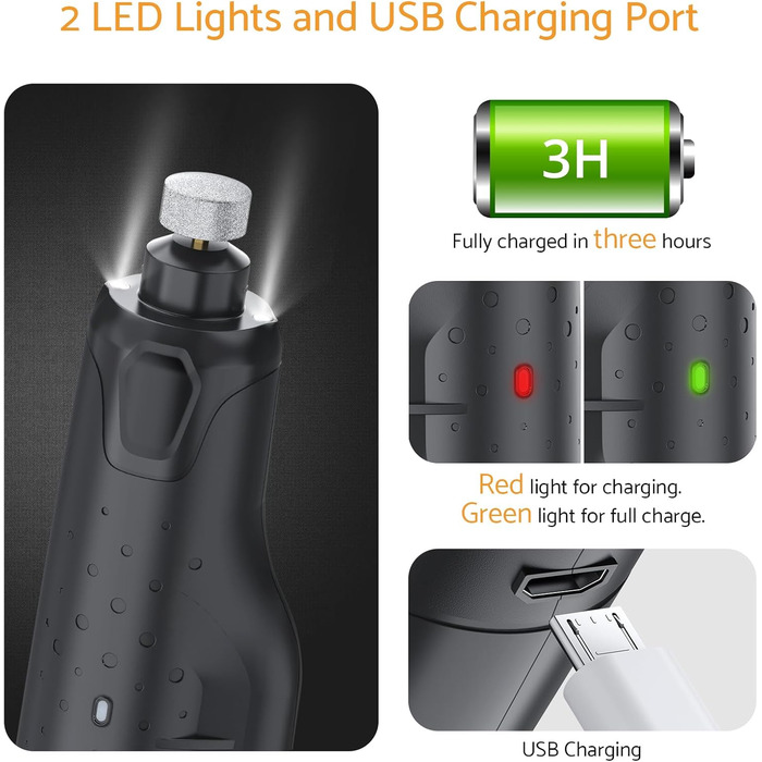 Електричний точило для собачих кігтів Krallenschleifer: 6 режимів, USB, LED, тихе, з захистом від пилу, для собак великих, середніх та маленьких порід