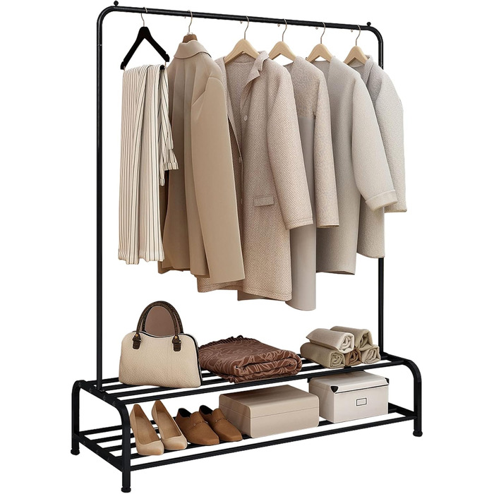 JURMERRY Clothes Rack Metal Clothes Rack Pipe Hanging Clothes Rack Heavy Duty Shelf 2-Tier Metal with Home Office Indoor, Black