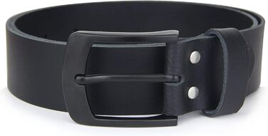 Чоловічий шкіряний ремінь, Made in Germany, 4 см, чорна пряжка, 125 см (140 см загальна довжина)