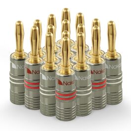 Бананові роз'єми Nakamichi Ultimate Series для акустичних кабелів 12-18 AWG, берилієво-мідні з 24K золотим покриттям, 4 мм, для HiFi колонок та підсилювачів, 16 шт (8 пар)