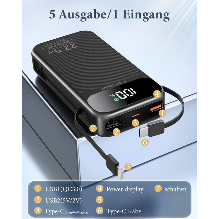 Power Bank 25800 mAh з LCD екраном: швидка зарядка PD3.0 QC4.0 для смартфонів та планшетів