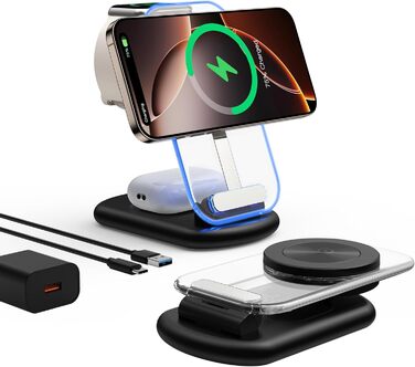 Бездротова зарядка MagSafe 3-в-1 для iPhone, Apple Watch та AirPods, сумісна з iPhone 16/15/14/13/12 Plus/Pro Max