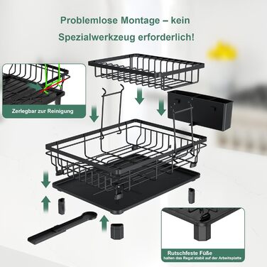 Підставка для посуду ROTTOGOON 2-ярусна, з нержавіючої сталі, чорна - органайзер для кухонних аксесуарів