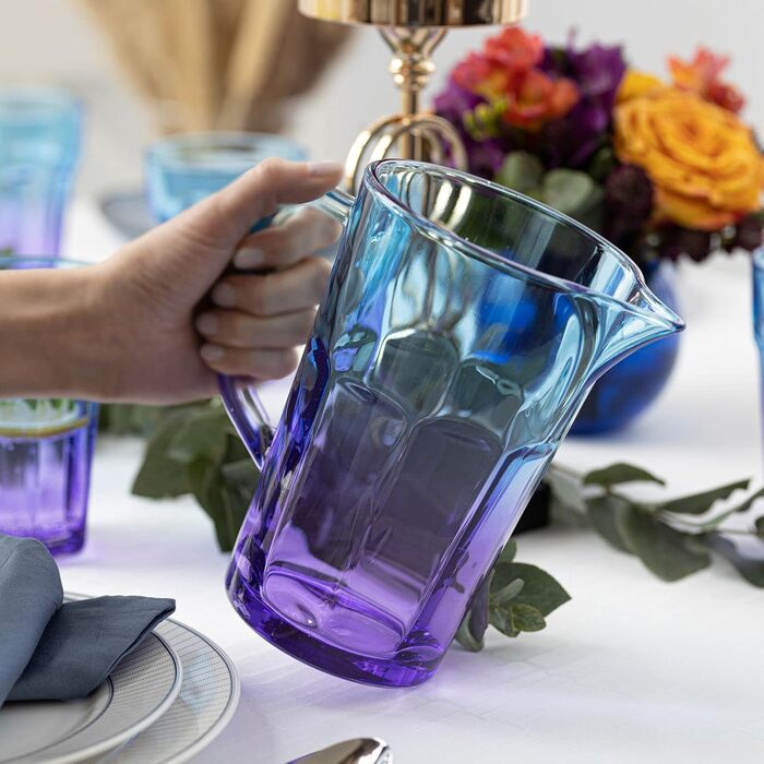 TREND FOR HOME Water Carafe Glass 1 Liter with Comfortable Handle Colorful Water Pitcher 19 cm Glass Jug Blue Purple Glass Pitcher Water Carafe Glass Carafe Pitcher Glass Jug 1l Colorful | Gigi Dreamy Sunset