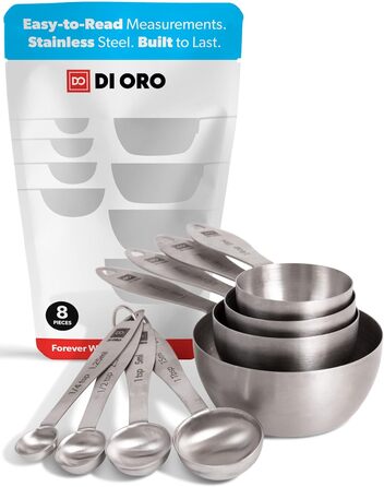 Набір мірних ложок DI ORO® з нержавіючої сталі - зручні для зчитування мірок - для сухих та рідких інгредієнтів - відмінні кухонні аксесуари для приготування та випічки - придатні для миття в посудомийній машині (набір мірних склянок та ложок)