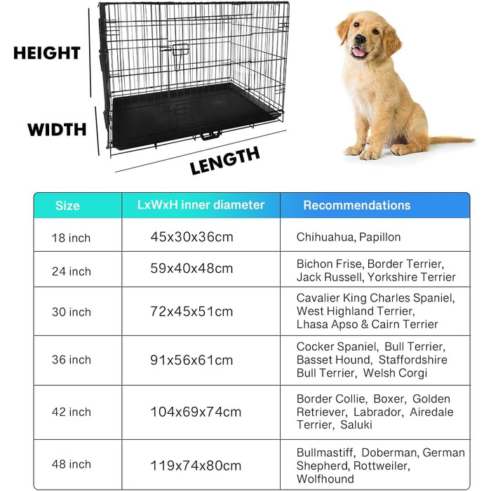 Клітка для собак 91 x 56 x 62 см, складана, з 2 дверцятами, переносна клітка для собак, автоклітка, з піддоном, дротяна клітка для собак