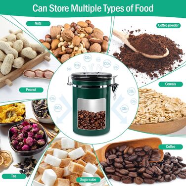 Герметичний контейнер для кави з нержавіючої сталі 1.8L з випускним клапаном, 1.8 л, Vorratsdose для кавових зерен, горіхів, какао