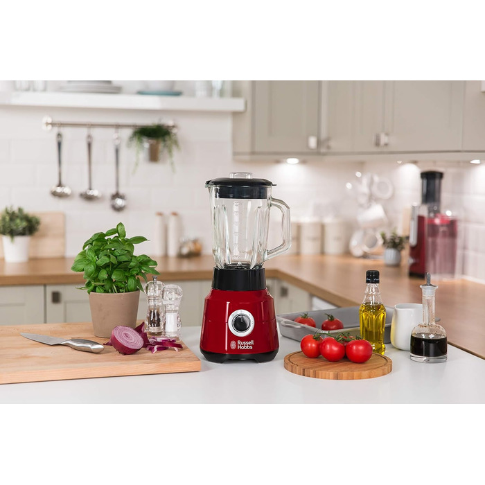 Russell Hobbs Stand Mixer [1.5L Glass Jar] Desire Red (powerful 0.9HP motor, pulse/ice-crush function, stainless steel blades, BPA-free mixer, electric chopper, smoothie maker) 24720-56 Glass Stand Mixer