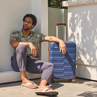 Чемодан VIPbox з жорсткою обшивкою, великий (75 см), розширюваний, легкий, з полікарбонату, з 3-річним сервісом, з TSA замком, 4 колеса, блакитний, M+XL (55+75 см)