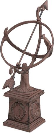 Relaxdays Sundial, cast iron, antique design, weather-resistant, garden decoration, H x W x D: approx. 36 x 17 x 14 cm, brown