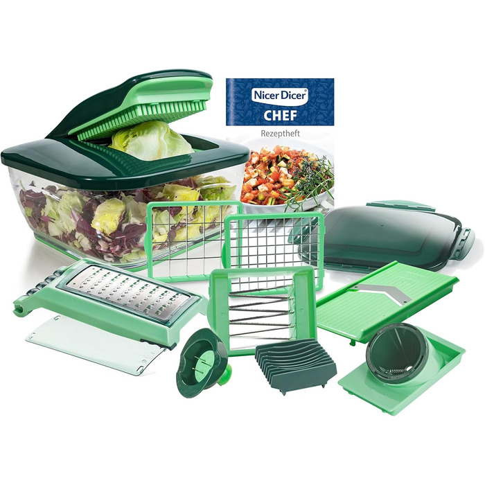 Набір для нарізки овочів Genius Nicer Dicer Chef (15 предметів) з мискою, для нарізки овочів, фруктів, салатів, кубиками, соломкою, з реклами TV
