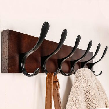 SKOLOO Coat Rack, Wooden, Carved Design, Stable Wall Hooks with 6 Hooks, 2-Pack, for Hanging Clothes, Coats, Hats, Jackets, Scarves, Backpacks, Hook Rail Wood All White 2 All White