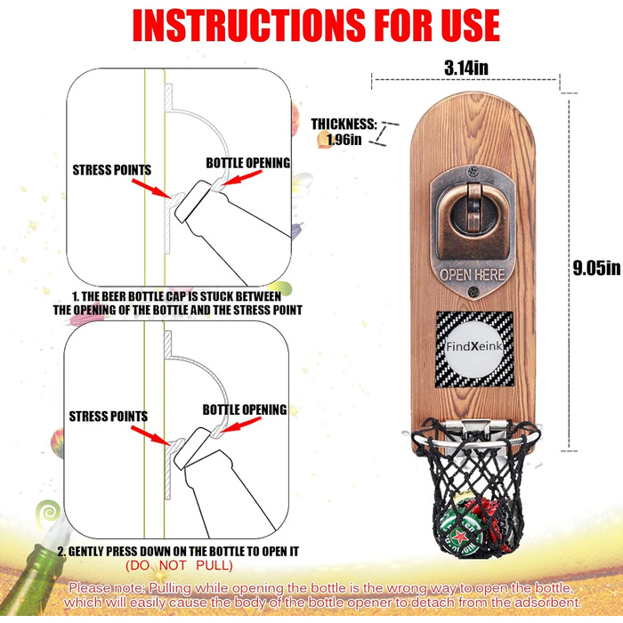 ZONSUSE Bottle Opener Wall Mount Magnet with DIY E-Ink Screen, Vintage Wood Beer Opener Wall with Holder, Customizable Images/Texts, Unique Gift Ideas Gifts for Men Christmas Gifts