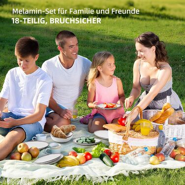 Набір посуду для кемпінгу на 6 осіб, 18 предметів: тарілки з меламіну у вінтажному стилі. Підходить для відпочинку на природі, пікніків, дачних вечірок та подорожей на автодомі. Tafelservice 6 Personen