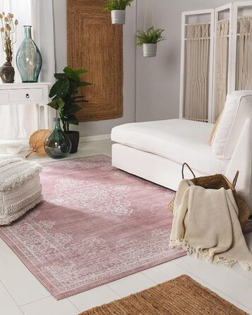 benuta pop Laury Rug - Synthetic Fiber - Rectangular & in Vintage Style - Easy Care for Living Room Bedroom, Pink, 200x300 cm 200 x 300 cm (Rectangular) Pink