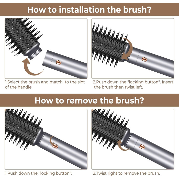 UKLISS Airstyler Pro 7-в-1: професійний фен-щітка з іонізацією, 1400 Вт, для укладання, створення локонів та випрямлення волосся (сірий)