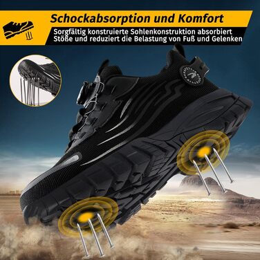 Робочі черевики Werkstein S3 Explorer 3.0: чоловічі та жіночі, з металевим підноском, дихаючі, легкі, спортивного стилю, чорні