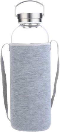 Glass Water Bottle 2L with Neoprene Sleeve, Leak-Proof, Portable, Stainless Steel Lid, Water Bottle, 2 Liter, 2000ml