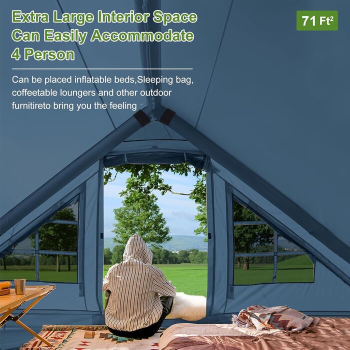 Надувний кемпінговий намет Glamping для 4 осіб сірий 2025: швидке встановлення, захист від дощу та москітної сітки