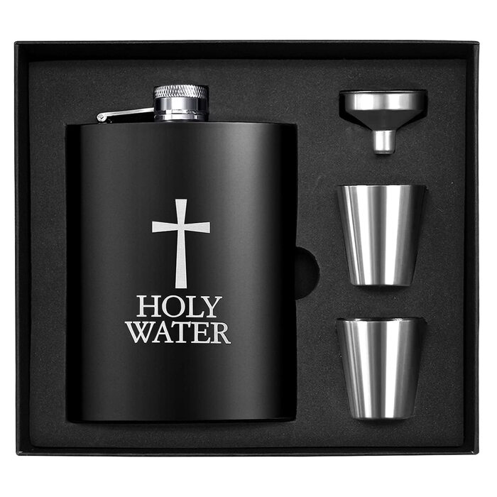 Подарунковий набір фляга з нержавіючої сталі Wieat 8oz з гравіюванням Holy Water, комплект з лійкою та 2 чарками для чоловіків та жінок