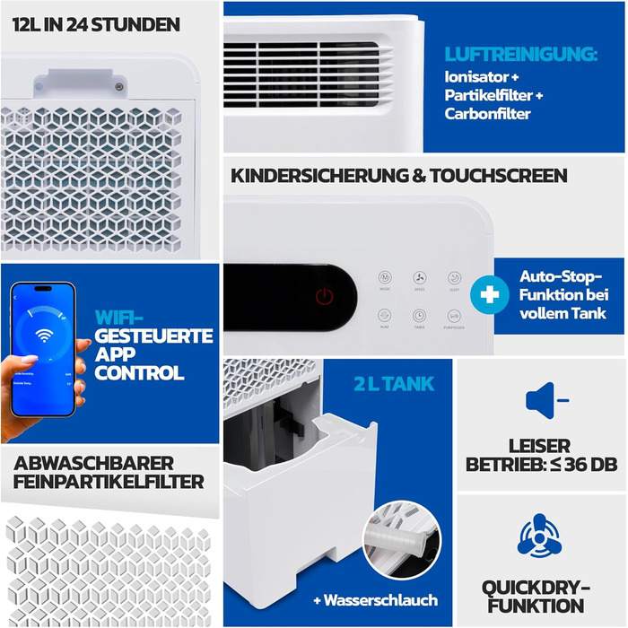 Зволожувач повітря TersAir O₂ 12л/24г, 3-в-1: зволожувач, очищувач повітря, сушарка для білизни. Електричний, для дому та підвалу