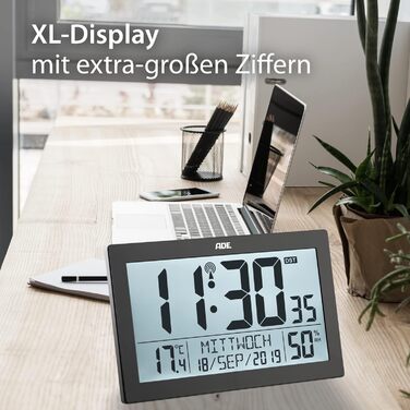 Digital Radio Clock with Large XL Display | Calendar | with Temperature Display & Hygrometer | Wall Clock | Radio Alarm Clock with 2 Alarm Times and Snooze Function | (--)