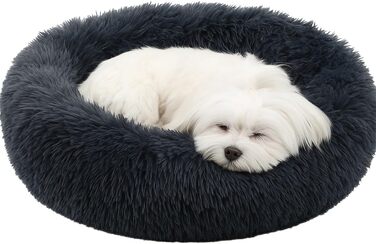 Кругле ліжко для собак та котів Flamingo, м'яке, донат, 55 см, сірий колір, знімний наповнювач