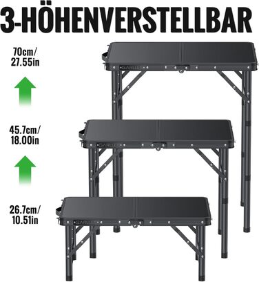 Складаний туристичний стіл Garllen 87x40 см, 3 висоти (26/48/70 см) - для кемпінгу, пікніків, саду та грилю