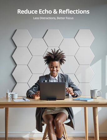 Акустичні гексагональні панелі самоклеючі для звукоізоляції, 12 шт, поглинач шуму для студії, вітальні, геймерської кімнати та офісу, 30 x 26 x 0,9 см (Білий)