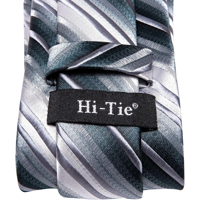 Комплект краватки Hi-Tie: краватка, нагрудник, запонки та бутоньєрка, темно-зелений та срібний, для весілля та бізнесу