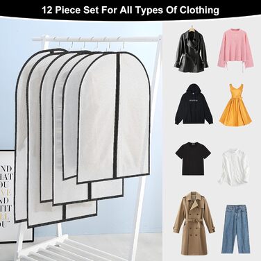 12 містких мішечків для одягу з блискавкою, прозорі чохли для одягу, захисні мішечки від пилу для костюмів, суконь, пальто, курток. Організація зберігання одягу