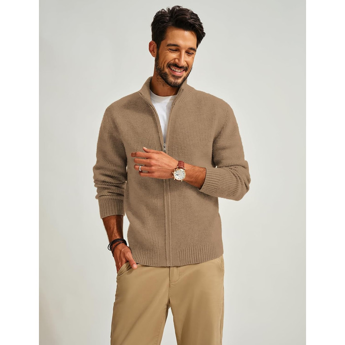 Чоловіча вітрозахисна куртка-кардиган PJ PAUL JONE з коміром-стійкою та блискавкою, колір верблюжий (S)