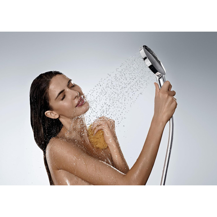 Hansgrohe Raindance Select S - Showerhead, Hand Shower with 3 Spray Patterns, Showerhead, Showerhead with Anti-Limescale Function, White/Chrome, 26530400