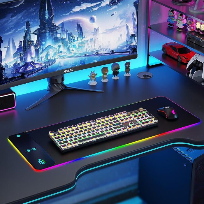 Ігрова підставка під мишу GIM з бездротовим зарядним пристроєм 10W, RGB підсвітка (10 режимів), протиковзаюча гумова основа, товщина 4мм для iPhone та Samsung Galaxy