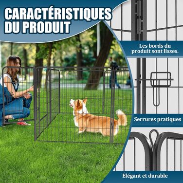 Загін для собак, комплект з 8 панелей, 80 x 60 см, зона відпочинку для собак та домашніх тварин, для використання в приміщенні та на вулиці