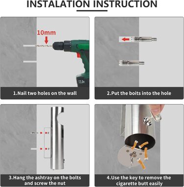 Настінний попільничка CPROSP з нержавіючої сталі, з замком, для вулиці, 28.5 x 6.5 см - 1 шт.