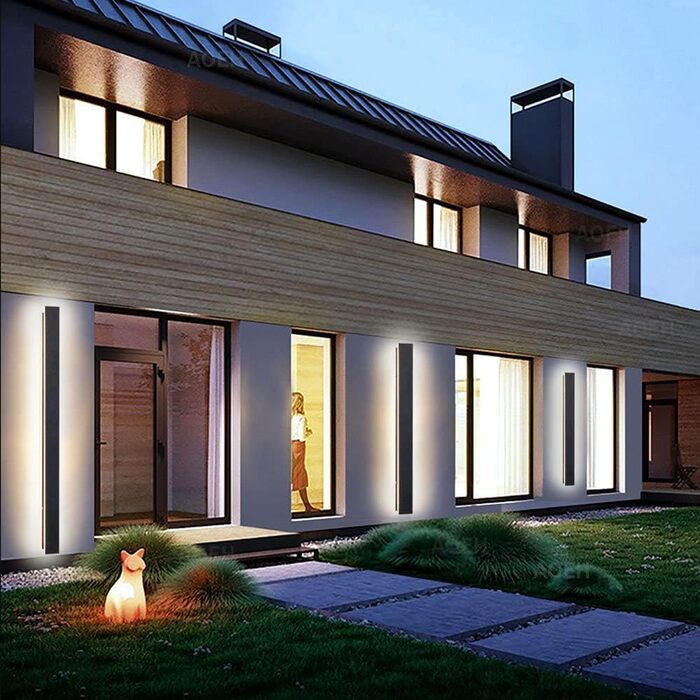 Long Villa Wall Light Black Waterproof IP65 Aluminum Acrylic Outdoor LED Wall Light for Gardens, Terraces, Bedrooms, Living Rooms, Indoor, 30cm/12w, Warm light