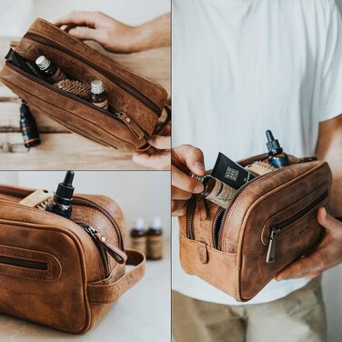 Шкіряна косметичка для подорожей Berliner Bags Premium Kulturbeutel Max, велика сумка для гігієни з 2 відділеннями для жінок та чоловіків (Camel)