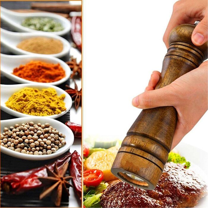 Salt and pepper mill set, wooden pepper mill, salt and pepper mill set, manual mills, solid with adjustable ceramic grinding mechanisms, 2 pieces, 8 inches (I 2 Vintage Colors)