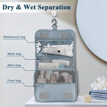 Зівакат Косметичка для душу на блискавці, водонепроникна, з ручкою, для подорожей, спорту, кемпінгу – сіра