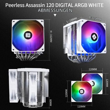 Кулер для процесора Thermalright Peerless Assassin 120 Digital ARGB White — двовежевий повітряний охолоджувач з цифровим дисплеєм, для AM4/AM5, Intel LGA1851/1700/1200