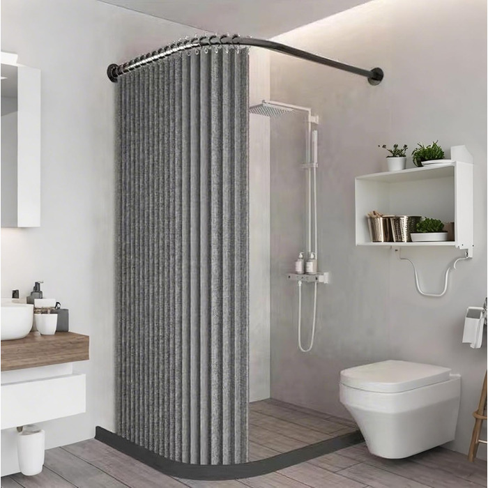 Штора для ванної кімнати анти-грибок водонепроникна магнітна з гачками, текстильна, 180x200 см, сіра