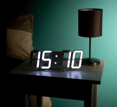 Lunartec Digital Clock Wall: Digital Jumbo LED Table & Wall Clock, 3D, Alarm Clock, Dimmable, 28 cm (Digital Clock for Placement, 3D Clock, Illuminated)