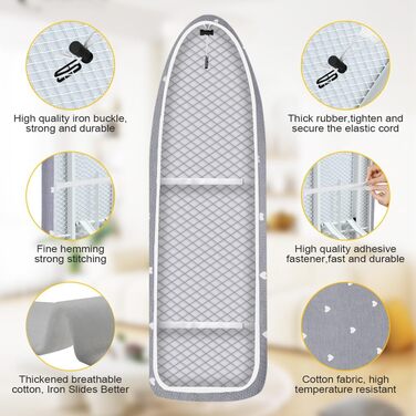 Чохол для гладильної дошки універсальний, 125x46 см, бавовна, з гумкою, підходить для парових станцій та прасок