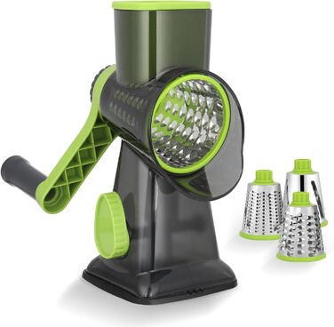 Ручна тертка для сиру та овочів Dreamhigh з ручкою, 3 змінні леза з нержавіючої сталі, для сиру, овочів, горіхів, моркви, ідеальна для огірків, білий (зелений)