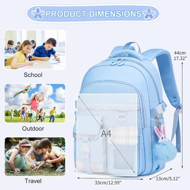 KEBEIXUAN Рюкзак для дівчинки у школу | Дитячий рюкзак 1-5 клас | Дихаючий, водовідштовхуючий, з ланч-боксом та пеналом, блакитний