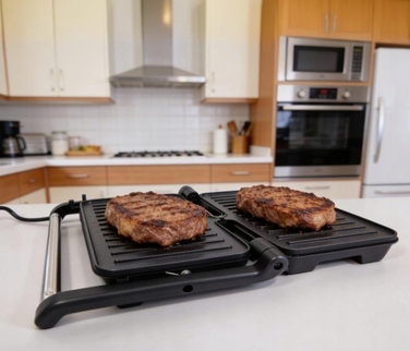 Контактний гриль Kalorik 1200 Вт, сріблястий, з розкриттям на 180°