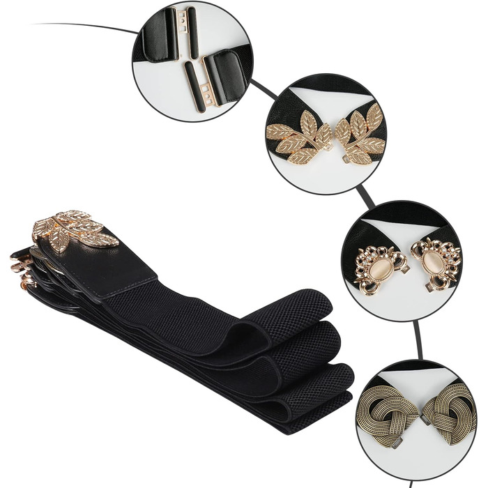 Жіночий еластичний пояс, 4 шт. Чорний вінтажний стрейч-пояс, широка ретро мода для жінок