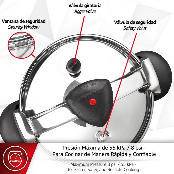 Каструля-сковорода швидкої приготування Magefesa Castell 6L, червона, нержавіюча сталь 18/10, для всіх типів плит, повна індукція