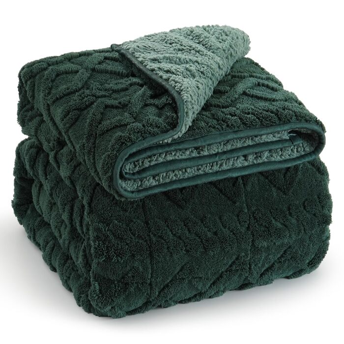 Обважнена ковдра Wemore Sherpa Fleece для дорослих, двостороння пухнаста ковдра з фланелі та плюшу, темно-зелена (Jacquard), 15 lbs, 152 x 203 см